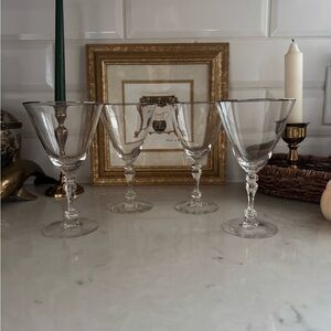 Vintage 1950s Tiffin Montclair Platinum Trim Clear Crystal Water Goblet Set of 4